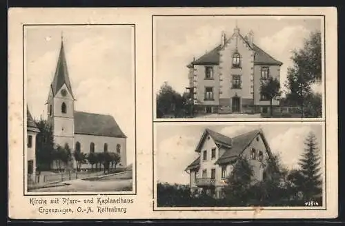 AK Ergenzingen b. Rottenburg, Kirche mit Pfarr- und Kaplaneihaus