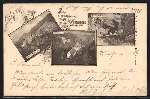 AK Wimsen im Aachthal, Schloss Ehrenfels, Friedrichshöhe, Ortsansicht aus der Vogelschau