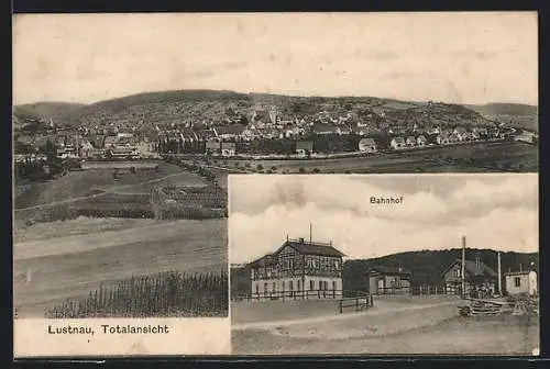 AK Lustnau, Bahnhof und Gesamtansicht