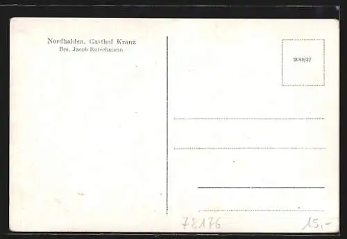 AK Nordhalden, Der Gasthof Kranz, Inh. Jacob Rutschmann, Ortsansicht aus der Vogelschau