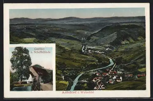 AK Achdorf i. Wutachtal, Totalansicht und Gasthof z. Scheffellinde