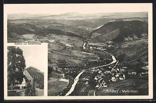 AK Achdorf i. Wutachtal, Gesamtansicht aus der Vogelschau, Gasthof zur Scheffellinde
