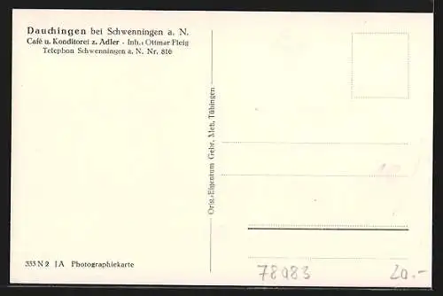 AK Dauchingen bei Schwenningen, Das Café und Konditorei z. Adler mit Dachterrasse, Inh. Ottmar Fleig