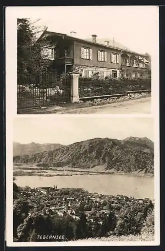 AK Tegernsee, Ansicht einer Villa, Blick auf den See