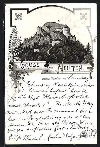 Lithographie Neuffen, Burg Hohen Neuffen