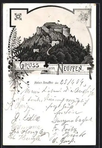 Lithographie Neuffen, Ansicht der Burg bei Nacht