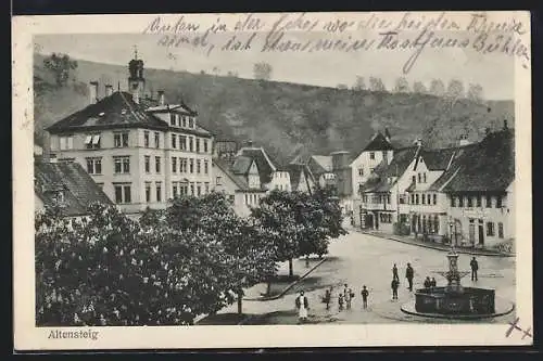 AK Altensteig, Strassenpartie mit Geschäften und Brunnen