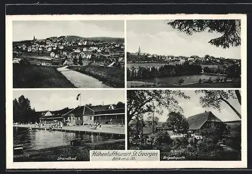 AK St. Georgen / Schwarzwald, Gesamtansicht, Strandbad, Brigachquelle