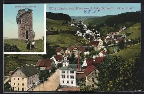 AK Gütenbach /Bad. Schwarzwald, Teilansicht mit Strassenpartie, Brend-Turm