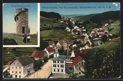 AK Gütenbach, Ortsbild mit Brend Turm
