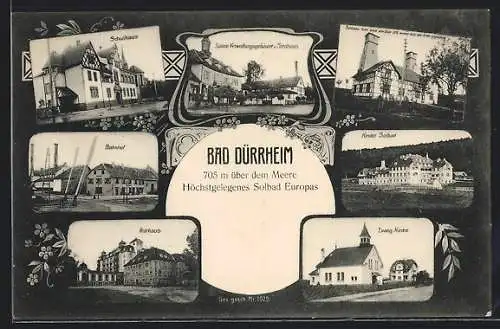 AK Bad Dürrheim, Kinder Solbad, Bahnhof, Kurhaus, Borhaus, Schulhaus
