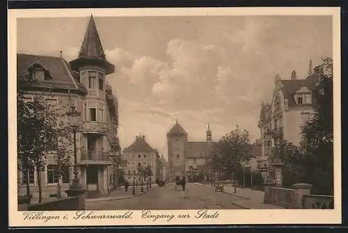 AK Villingen / Baden, Eingang zur Stadt, Strassenpartie mit Pferdewagen