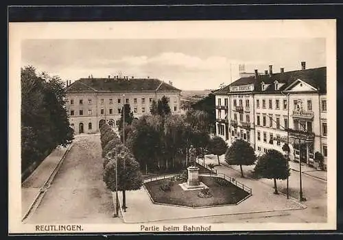 AK Reutlingen, Partie beim Bahnhof mit Hotel Kronprinz