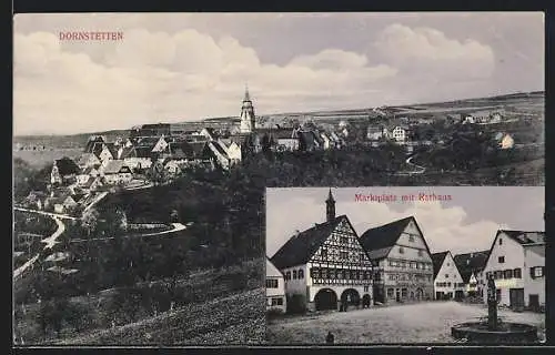 AK Dornstetten, Ortsansicht und Marktplatz mit Rathaus