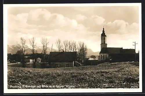 AK Prutting a. Simsee, Ortsansicht mit Blick auf die Bayer. Alpen