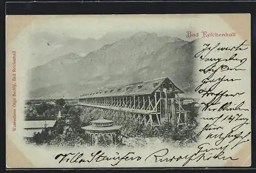 Mondschein-AK Bad Reichenhall, Teilansicht mit Bergpanorama