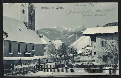 AK Grassau / Chiemgau, Teilansicht im Winter