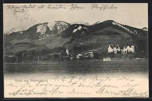 AK Brannenburg, Ortsansicht mit Bergen