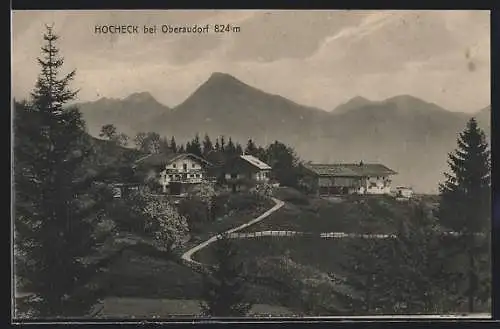 AK Oberaudorf, Gasthof Hocheck mit Gebirge