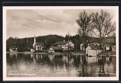 AK Ambach a. Starnbergersee, Ortsansicht mit Kirche und Uferpartie