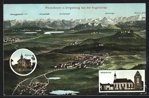 AK Wessobrunn, Panorama Landkarte der Umgebung