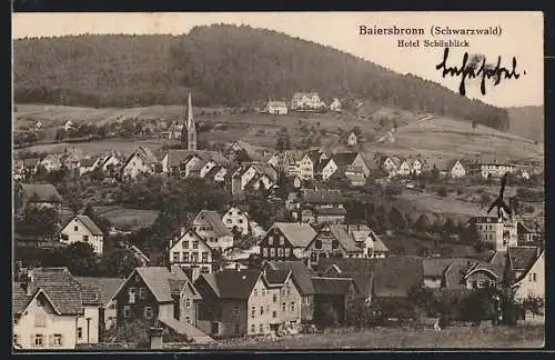 AK Baiersbronn /Schwarzwald, Ortsansicht mit Kirchturm