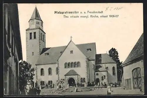 AK Pfalzgrafenweiler o. a. Freudenstadt, Neu erbaute evangelische Kirche