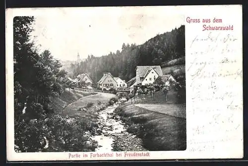 AK Freudenstadt /Schwarzwald, Bach und Wohnhäuser im Forbachthal