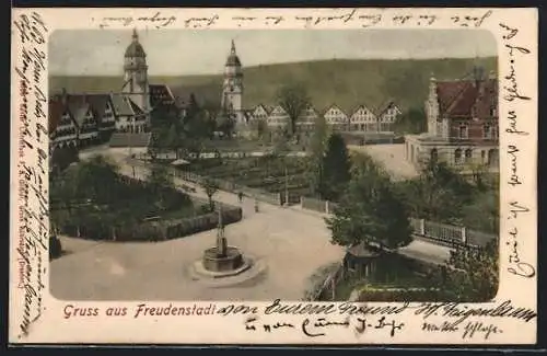 AK Freudenstadt, Parkanlage mit Springbrunnen