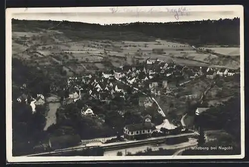 AK Wildberg bei Nagold, Ortsansicht aus der Luft mit Bahnhof
