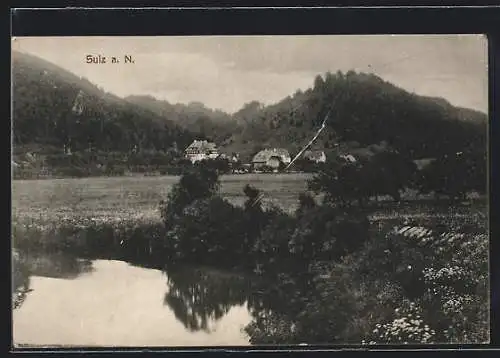 AK Sulz a. N., Idyllische Landschaftsaufnahme eines Teiches und wenigen Häusern