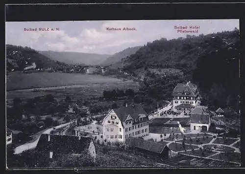 AK Sulz a. N., Panoramaaufnahme mit Kurhaus Albeck und Solbad Hotel Pfisterwald