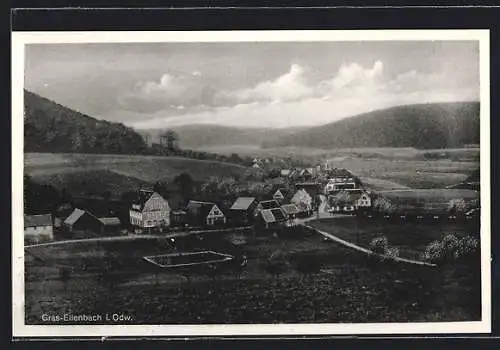 AK Gras-Ellenbach i. Odw., Ortsansicht von einer Anhöhe aus