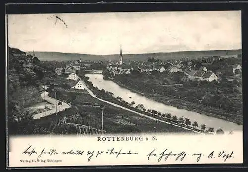 AK Rottenburg a. N., Ortsansicht mit Fluss