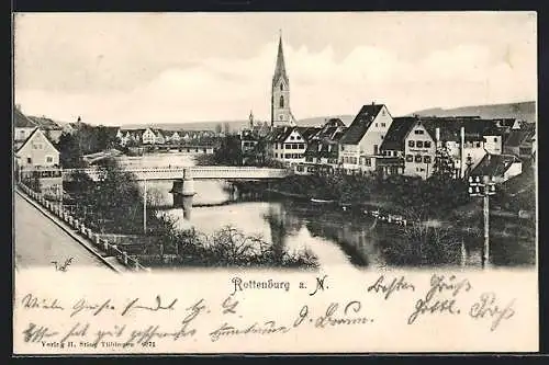 AK Rottenburg a. N., Uferansicht mit Brücke