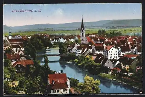 AK Rottenburg a. N., Ortsansicht mit Fluss