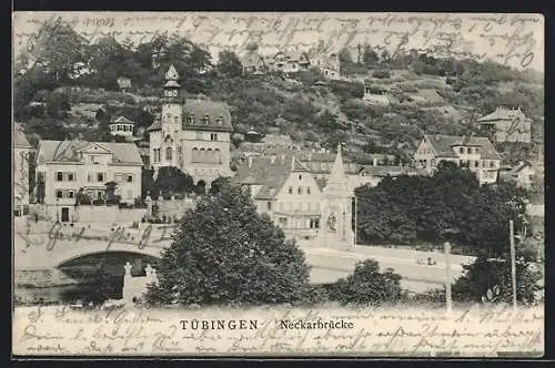 AK Tübingen, Neckarbrücke und Wohnhäuser