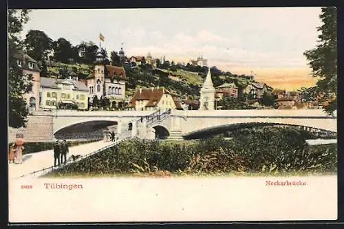AK Tübingen, Neckarbrücke mit Spaziergängern