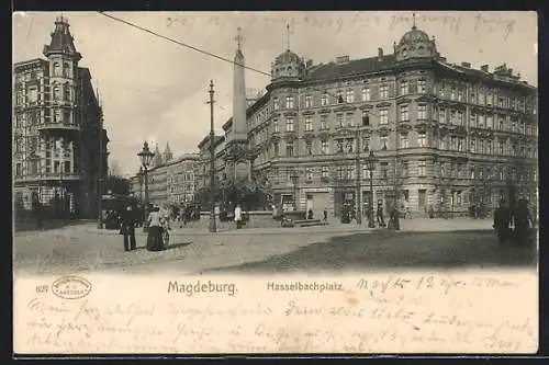 AK Magdeburg, Hasselbachplatz mit Denkmal