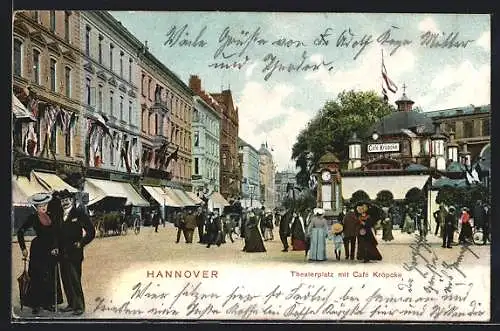 AK Hannover, Theaterplatz mit Cafe Kröpcke