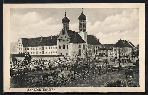 AK Benediktbeuern, Kirche, Friedhof, Pferdekoppel