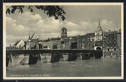 AK Wasserburg / Inn, Innpartie m. Brücke