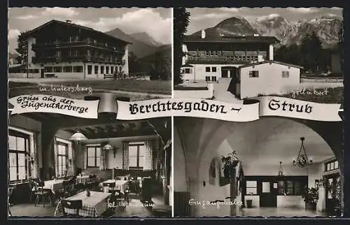 AK Berchtesgaden, Jugendherberge, kl. Tagesraum, Eingangshalle, Jugendherberge mit Huntersberge