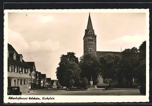AK Welzheim, Kirchplatz mit Blick auf Kirchturm