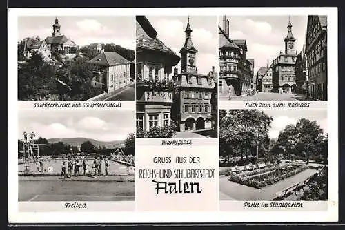 AK Aalen, Salvatorkirche, Freibad und Stadtgarten