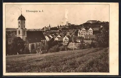 AK Ellwangen a. J., Teilansicht mit Kirche