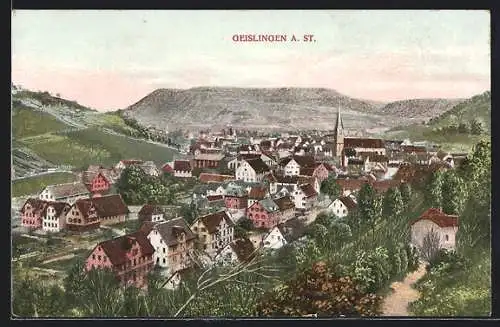 AK Geislingen a. St., Panoramablick auf die Ortschaft