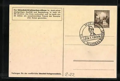 AK Reklame für Schaubek Briefmarken Album, Weltkarte