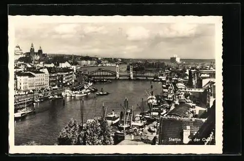 AK Stettin, Teilansicht mit Oderbrücke