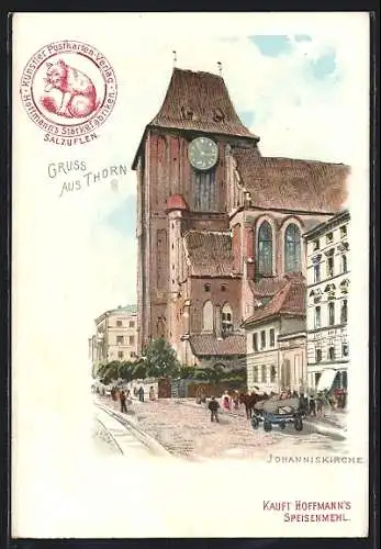 Lithographie Thorn / Torun, Strasse an der Johanniskirche